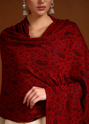Pashmoda Women Gulpari Kaani Stole, Authentic Kashmiri Luxury Pashmina Style Shawl, Stole, (Size 28x80 Inches, Maroon Color) MAVST06 