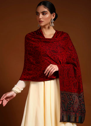 Pashmoda Women Gulpari Kaani Stole, Authentic Kashmiri Luxury Pashmina Style Shawl, Stole, (Size 28x80 Inches, Maroon Color) MAVST06 