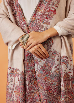 Pashmoda Women Gulzaar Kashmiri Jamawar Woven Shawl, Kaani Jacquard Shawls, Stole, Wraps, Luxury Pashmina Evening Wrap (Size: 101X203 CM) 