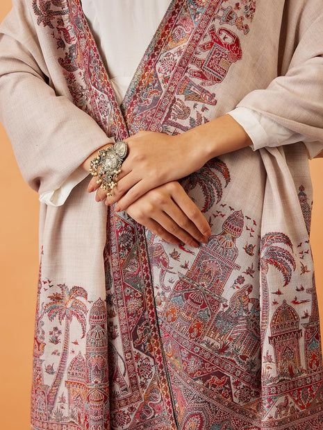 Pashmoda Women Gulzaar Kashmiri Jamawar Woven Shawl, Kaani Jacquard Shawls, Stole, Wraps, Luxury Pashmina Evening Wrap (Size: 101X203 CM) 