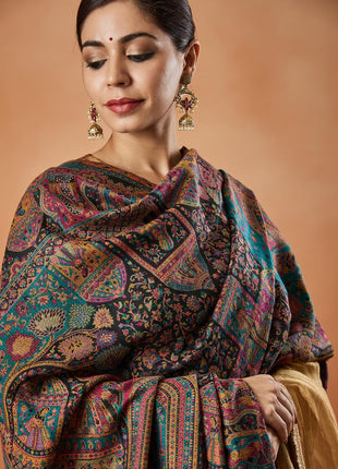 Pashmoda Women Surmai Kaani Wool Blend Kashmiri Shawl (Size: 101X203 CM) 