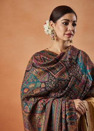 Pashmoda Women Surmai Kaani Wool Blend Kashmiri Shawl (Size: 101X203 CM) 