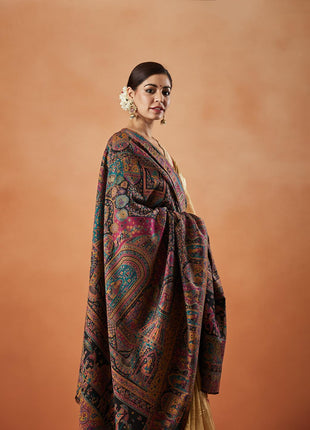 Pashmoda Women Surmai Kaani Wool Blend Kashmiri Shawl (Size: 101X203 CM) 