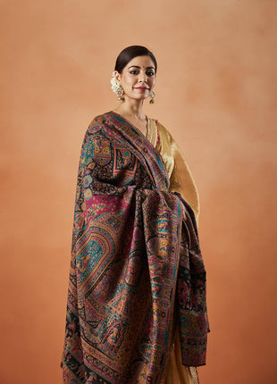 Pashmoda Women Surmai Kaani Wool Blend Kashmiri Shawl (Size: 101X203 CM) 