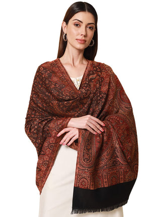 Pashmoda- Women's Faux Pashmina Jamawar Shawl, Wrap (SIZE: 40X80 Inches) (Black) 