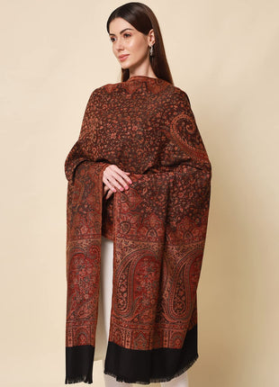 Pashmoda- Women's Faux Pashmina Jamawar Shawl, Wrap (SIZE: 40X80 Inches) (Black) 