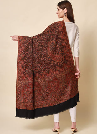 Pashmoda- Women's Faux Pashmina Jamawar Shawl, Wrap (SIZE: 40X80 Inches) (Black) 