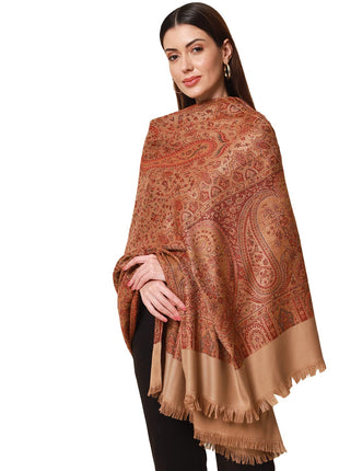 Pashmoda- Women's Faux Pashmina Jamawar Shawl, Wrap (SIZE: 40X80 Inches) (Brown) 
