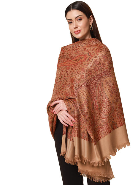 Pashmoda- Women's Faux Pashmina Jamawar Shawl, Wrap (SIZE: 40X80 Inches) (Brown) 