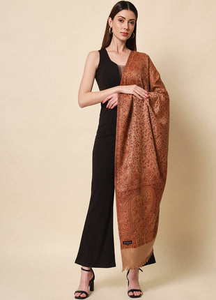 Pashmoda- Women's Faux Pashmina Jamawar Shawl, Wrap (SIZE: 40X80 Inches) (Brown) 