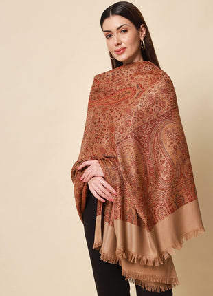 Pashmoda- Women's Faux Pashmina Jamawar Shawl, Wrap (SIZE: 40X80 Inches) (Brown) 