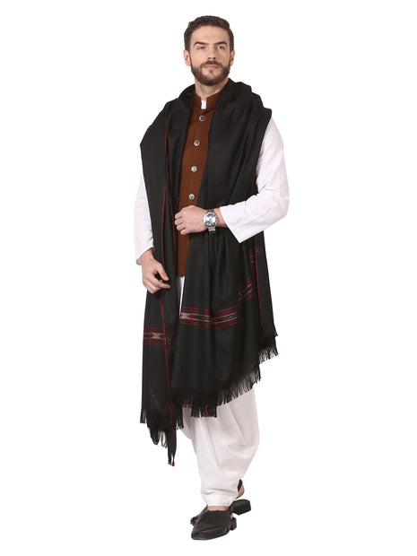 Pashtush Men's Fine Wool Kullu Lohi, Woven Shawls, Inspired by Himachal Handicrafts (Large, Black) 
