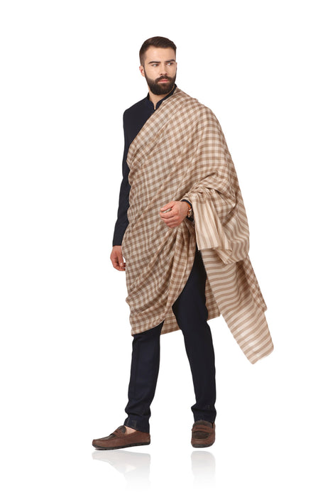 Pashtush Mens Woven Check Design Shawl, Extra-Fine Australian Merino Wool. Light Weight, Soft Fine Wool, Cashmere Handfeel 