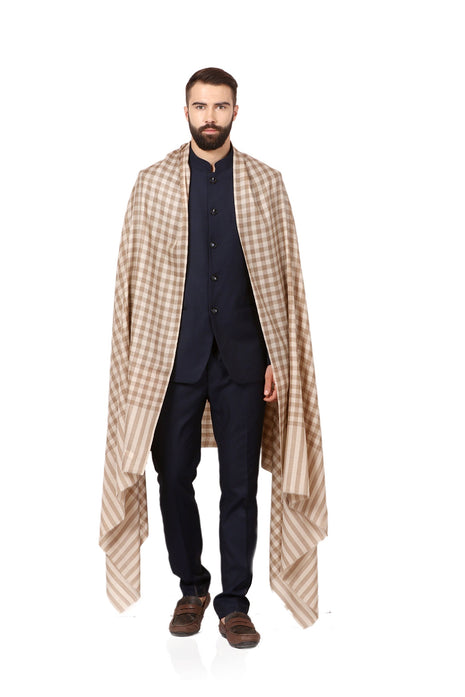 Pashtush Mens Woven Check Design Shawl, Extra-Fine Australian Merino Wool. Light Weight, Soft Fine Wool, Cashmere Handfeel 