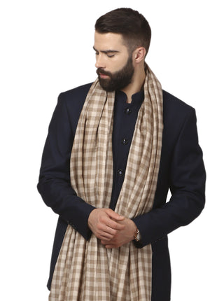 Pashtush Mens Woven Check Design Shawl, Extra-Fine Australian Merino Wool. Light Weight, Soft Fine Wool, Cashmere Handfeel 