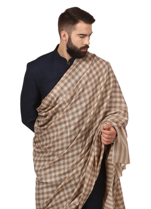Pashtush Mens Woven Check Design Shawl, Extra-Fine Australian Merino Wool. Light Weight, Soft Fine Wool, Cashmere Handfeel 