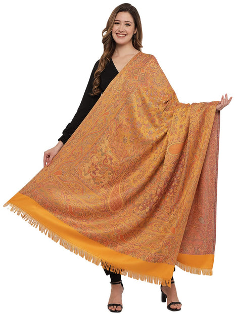 Pashtush Women's Jamawar Reversible Shawl, Mustard 