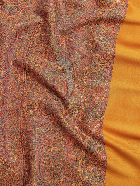 Pashtush Women's Jamawar Reversible Shawl, Mustard 