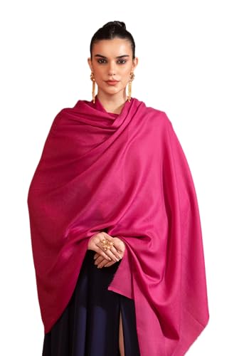 Pashtush Womens Extra Fine Wool Shawl, Solid Weave Weave Design, Flamingo 