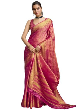 Peachmode Pink Brocade Zari Weaving Mysore Silk Saree|Saree with Unstitched Blouse Piece 