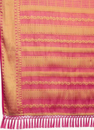 Peachmode Pink Brocade Zari Weaving Mysore Silk Saree|Saree with Unstitched Blouse Piece 