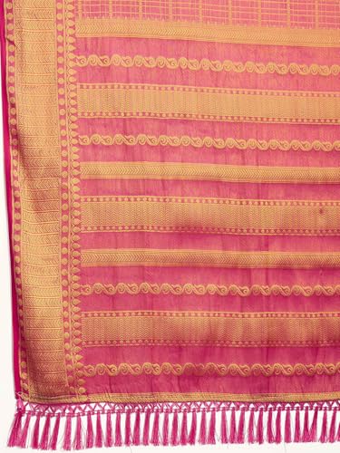 Peachmode Pink Brocade Zari Weaving Mysore Silk Saree|Saree with Unstitched Blouse Piece 