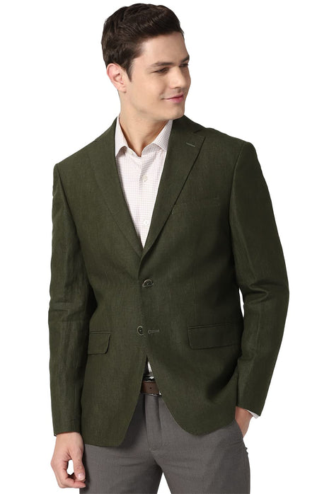 Peter England Men's Blazer (PIBZLNSP224764_Olive_38) 