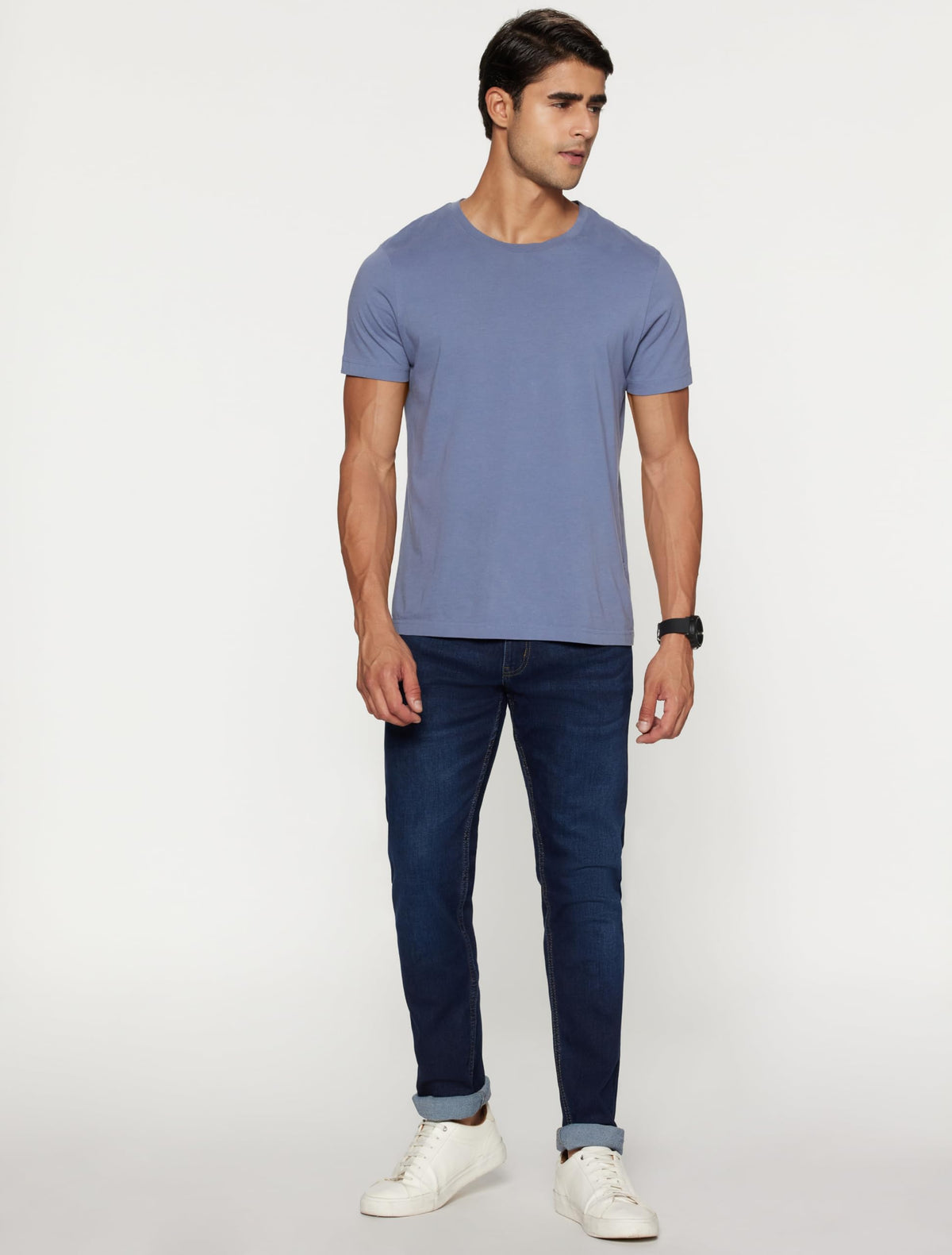 Peter England Men's Classic Tapered Stretchable Twill Jeans, Mid Rise, 36 Dark Blue 
