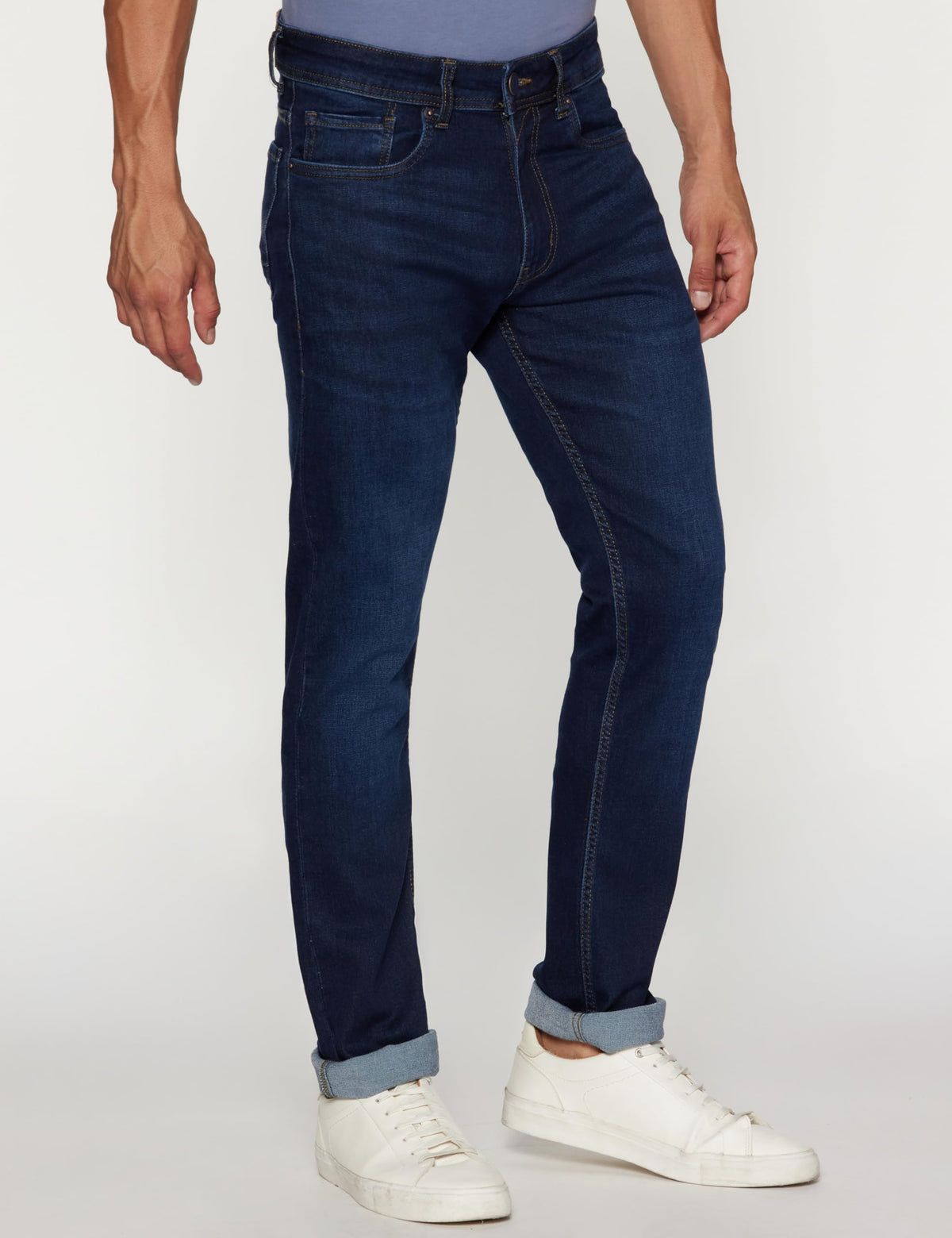 Peter England Men's Classic Tapered Stretchable Twill Jeans, Mid Rise, 36 Dark Blue 