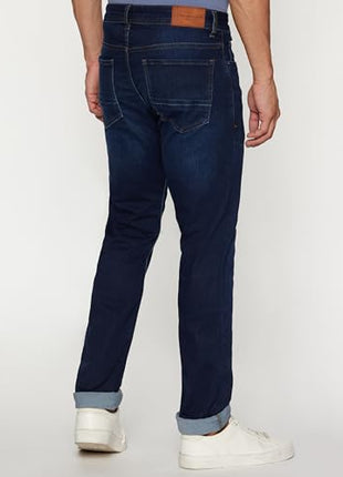 Peter England Men's Classic Tapered Stretchable Twill Jeans, Mid Rise, 36 Dark Blue 