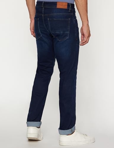 Peter England Men's Classic Tapered Stretchable Twill Jeans, Mid Rise, 36 Dark Blue 