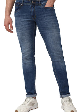 Peter England Men's Mid Wash Stretchable Mid Rise Jeans Medium Blue 