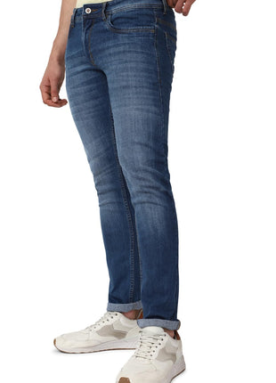 Peter England Men's Mid Wash Stretchable Mid Rise Jeans Medium Blue 