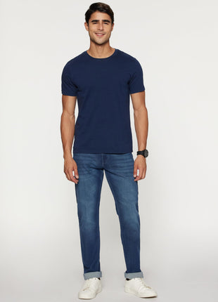 Peter England Men's Mid Wash Stretchable Mid Rise Jeans Medium Blue 