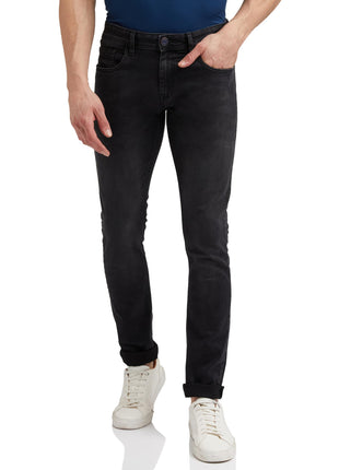 Peter England Men's Premium Skinny Fit Stretchable Mid Rise Jeans Black, 30 