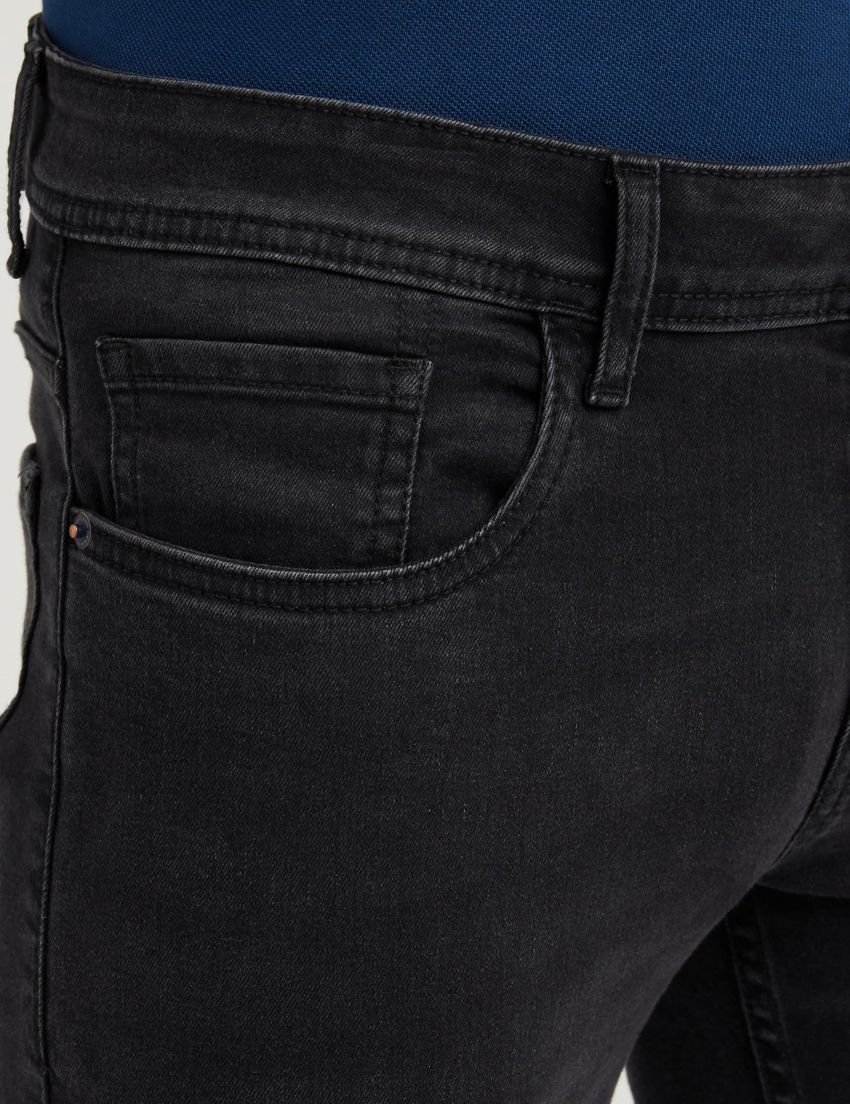 Peter England Men's Premium Skinny Fit Stretchable Mid Rise Jeans Black, 30 