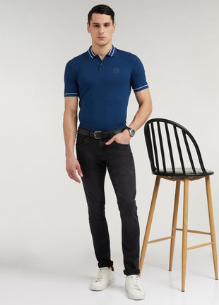 Peter England Men's Premium Skinny Fit Stretchable Mid Rise Jeans Black, 30 