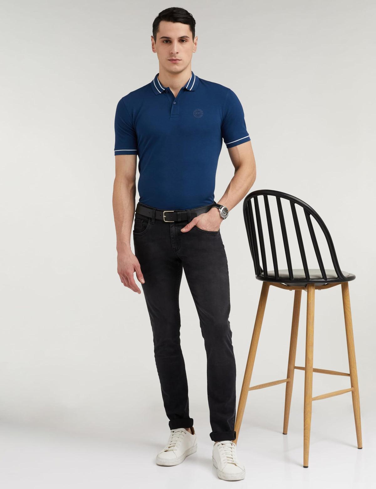 Peter England Men's Premium Skinny Fit Stretchable Mid Rise Jeans Black, 30 