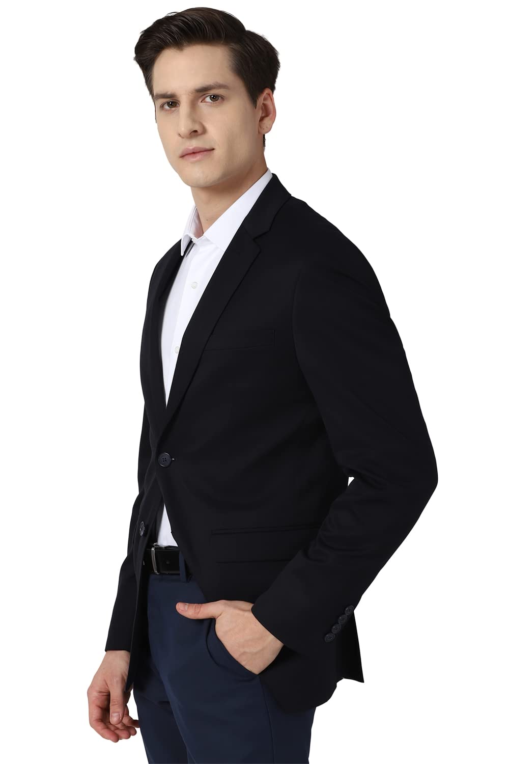 Peter England Men's Slim Blazer (PEBZONSBK10888_Medium Blue_40) 