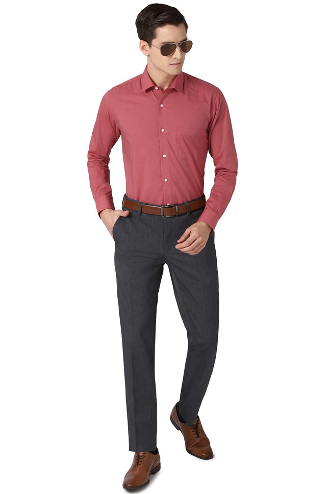 Peter England Men's Solid Regular Fit Shirt (PESFONUBM17140_Red 44) 