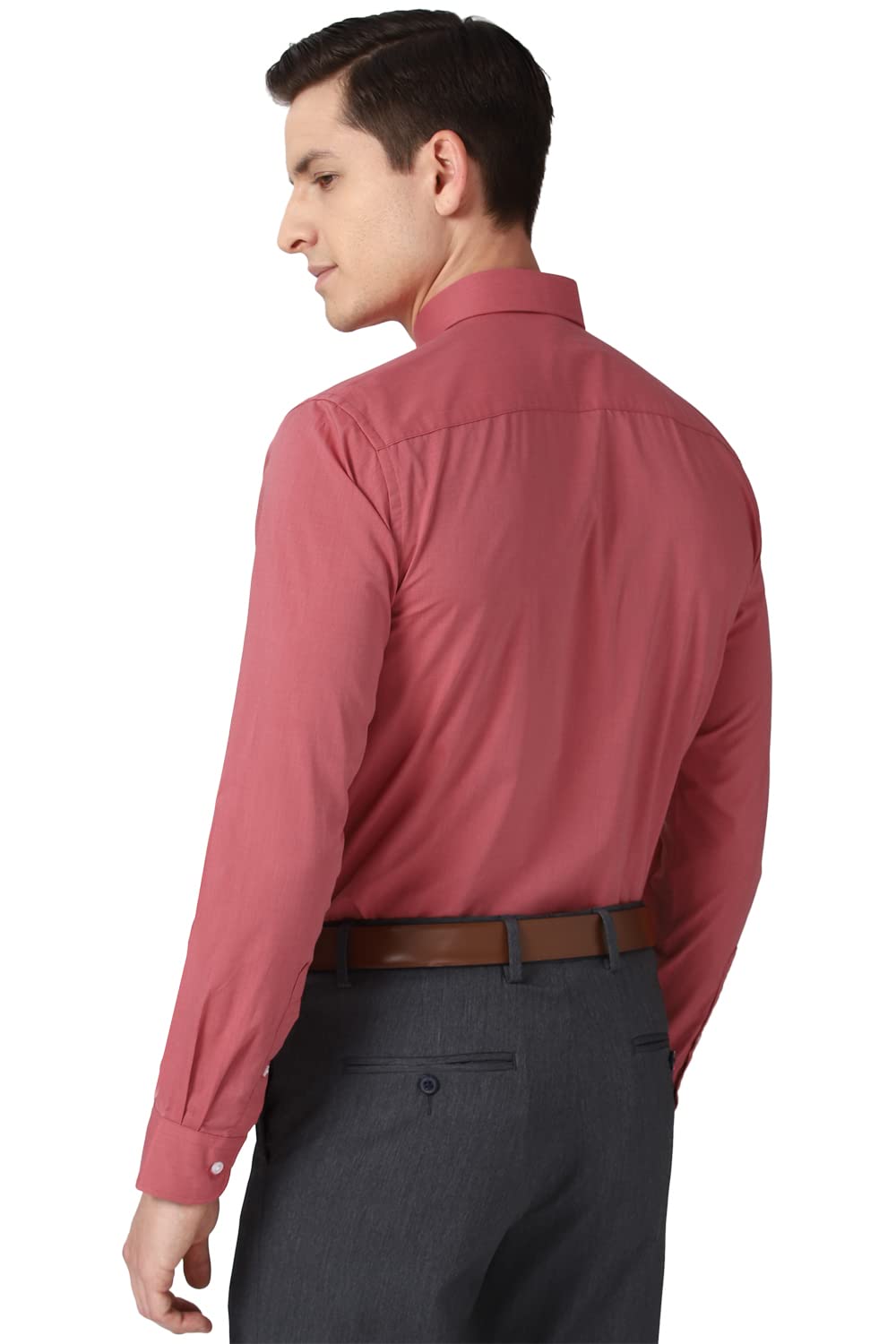 Peter England Men's Solid Regular Fit Shirt (PESFONUBM17140_Red 44) 