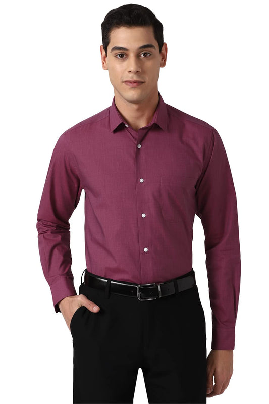 Peter England Men's Solid Regular Shirt (PESFONUB623009_Maroon 42) 
