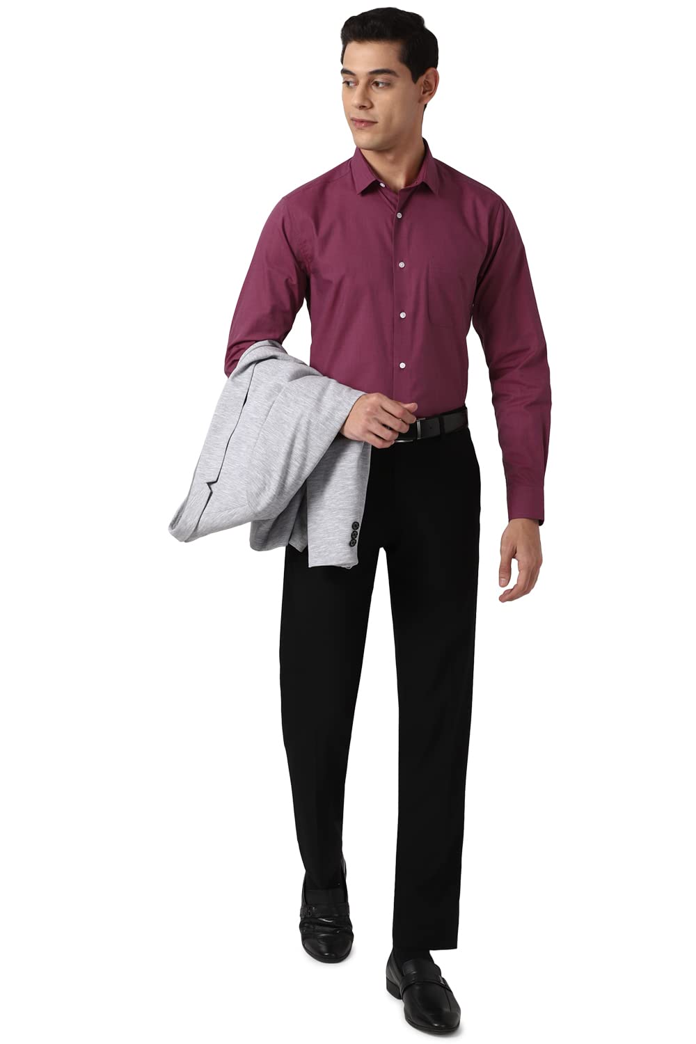 Peter England Men's Solid Regular Shirt (PESFONUB623009_Maroon 42) 