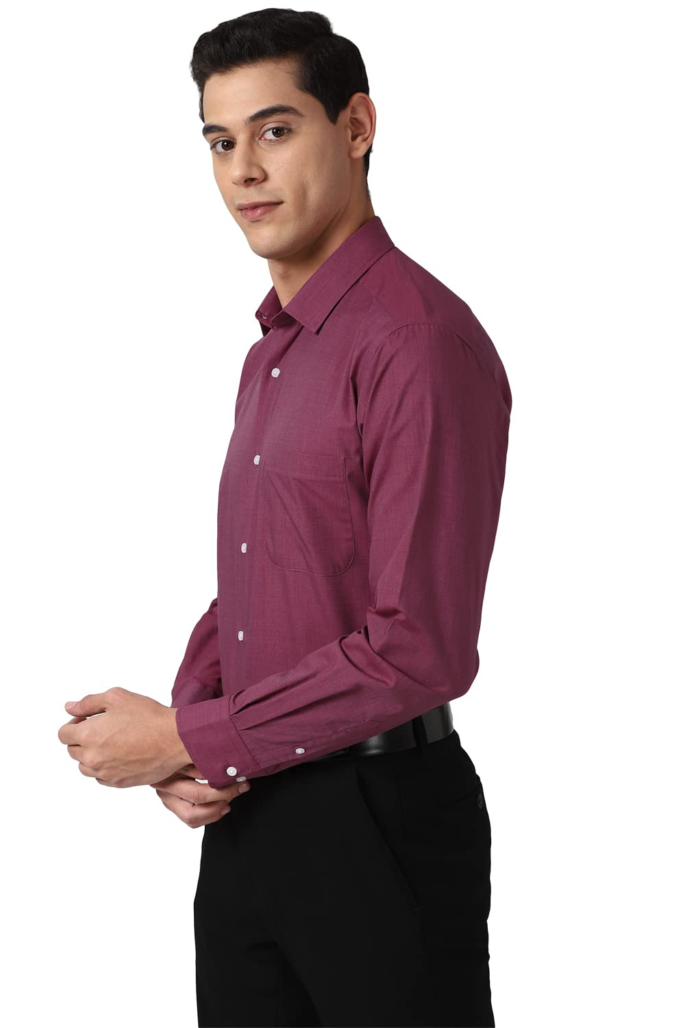Peter England Men's Solid Regular Shirt (PESFONUB623009_Maroon 42) 