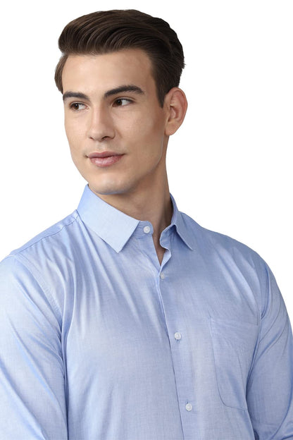 Peter England Men's Solid Slim Fit Shirt (PESFMNUBG81861_Light Blue 46) 
