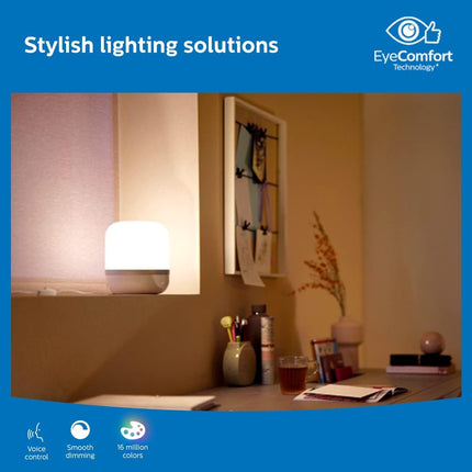 Philips 10W Wi-Fi Smart LED Table Lamp with Music Sync, Voice Control & Dimmable Feature | Color Changing Bedside Lamp for Home & Decoration | Alexa & Google Assistant Compatible | Multicolor (Hero) 