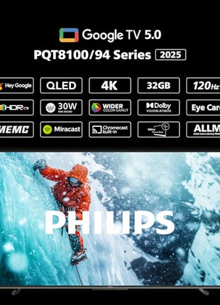 Philips 139 cm (55 inches) 8100 Series 4K Ultra HD Smart QLED Google TV 55PQT8100/94 