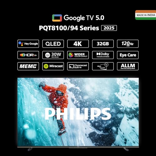 Philips 190 cm (75 inch) 8100 Series 4K Ultra HD Smart QLED Google TV 75PQT8100/94 
