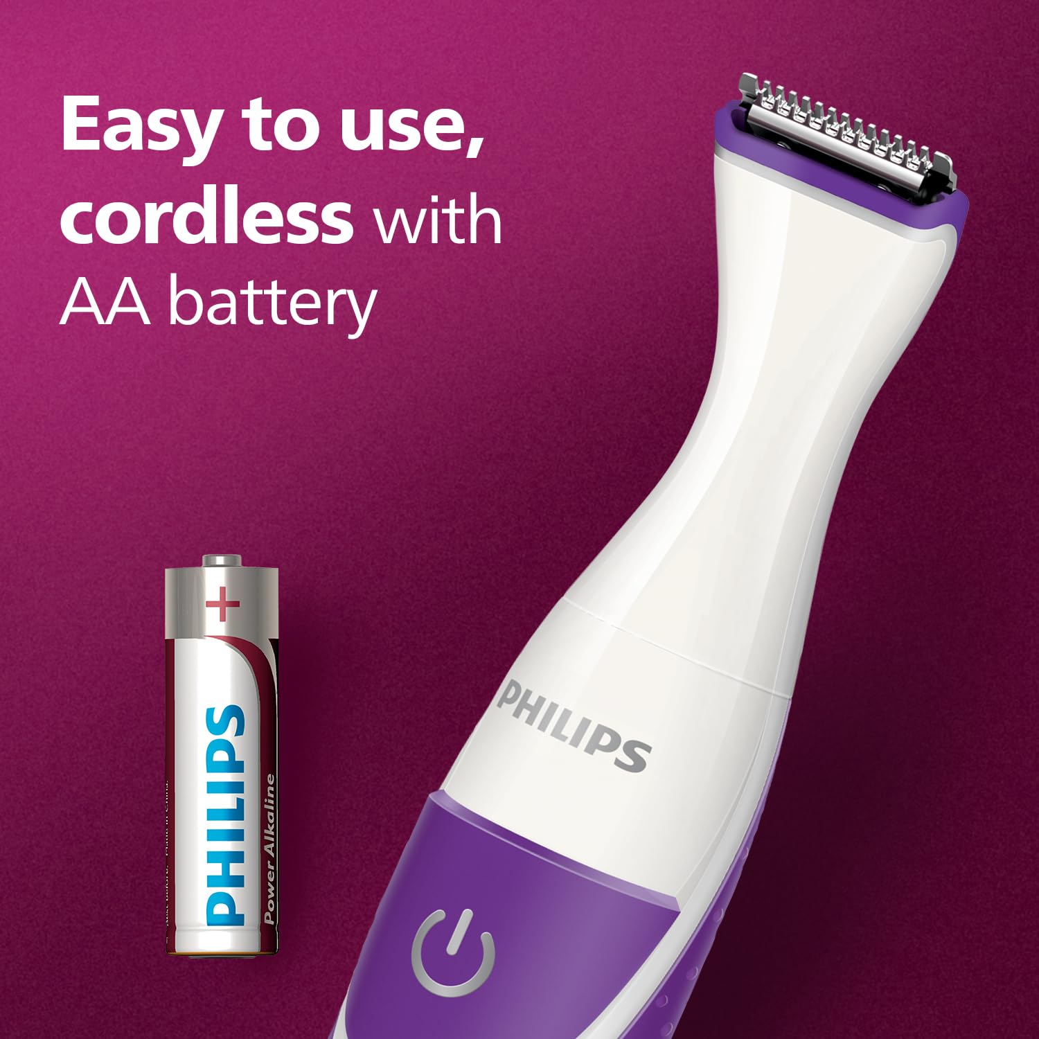 Philips Body Trimmer for Women, Skin Safe with Rounded Tips, 2in1 Trim or Shave, Hair Removal for Intimate Areas, Arms, Legs & Body, No Skin Irritation, Travel Friendly I 2 Year Warranty - BRT383/15 