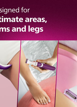 Philips Body Trimmer for Women, Skin Safe with Rounded Tips, 2in1 Trim or Shave, Hair Removal for Intimate Areas, Arms, Legs & Body, No Skin Irritation, Travel Friendly I 2 Year Warranty - BRT383/15 